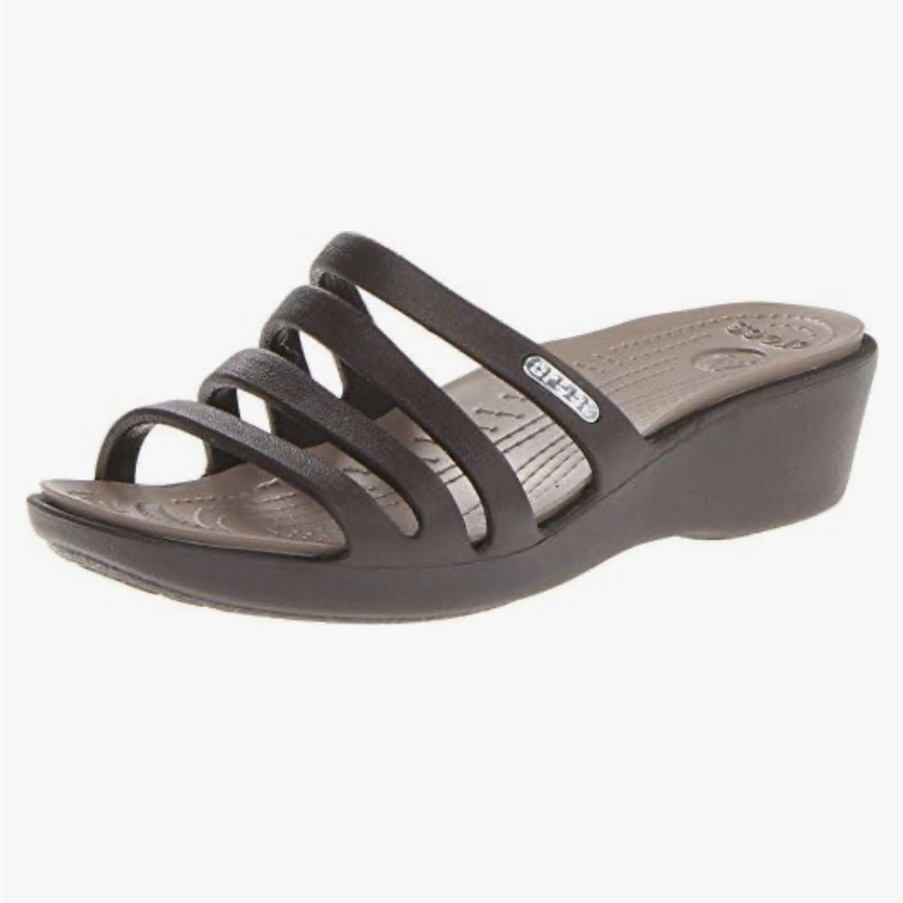 CROCS Women's Dark Brown Strappy Wedge Sandals